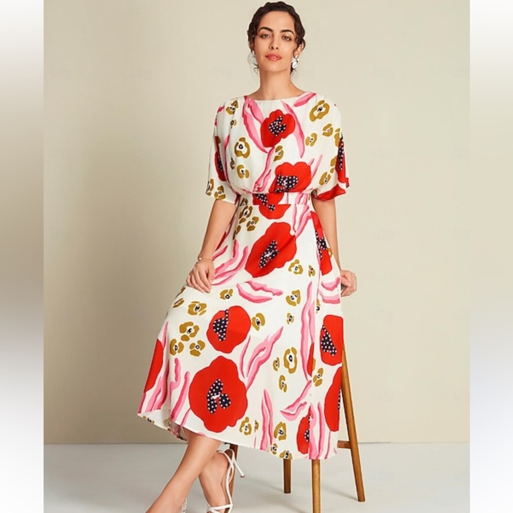 ADOR Spring Blooms Flowy Chiffon Waist-cinching Maxi Dress Small NWT